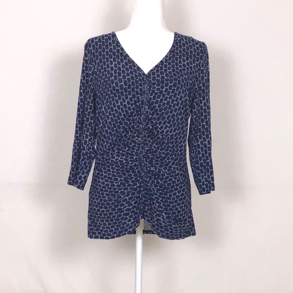 Adrianna Papell Blue/White ruched front blouse